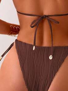 Swim Basics Springbreak Women's Solid Color Halter Tie Sexy Bikini Swimsuit Set, Special Fabric - Coffee Brown - View 4