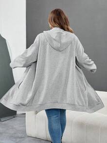 SHEIN CURVE+ Felpa con cappuccio casual con chiusura lampo e tasche, tinta unita, taglie comode, abbigliamento autunnale/invernale da donna