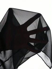 Elenzga Vestido largo elegante de mujer talla grande con cuello cuadrado, manga abullonada de malla y perlas, diseño de cintura ceñida, longitud maxi, sofisticado - Negro - Ver 5