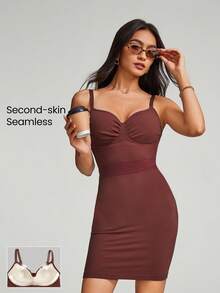 GLOWMODE Seamless Bustier Tummy Control Adjustable Bodycon Slip Dress Light Support Low Impact Daily Casual - Brown - View 1