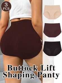 3 chiếc quần lót định hình bụng liền mạch cho nữ cỡ lớn, kiểm soát bụng phẳng, giảm béo, nâng mông, màu trơn, họa tiết hình học, co giãn cao, định hình cơ thể - Nhiều màu - Xem 1