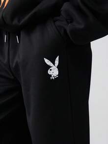 Missguided x Playboy 超大复古海报印花宽腿羊毛家居裤冬季舒适休闲家居裤 - 黑色 - 查看 5
