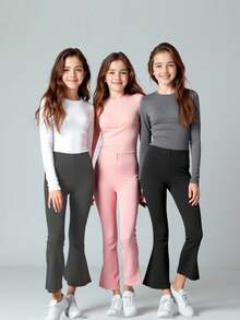 3pcs Girls Solid Color Casual Flared Leggings Set Fall Winter - Multicolor - View 1