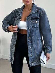 EURMUSE 100%Cotton Distressed Water Wash Denim Jacket - Medium Wash - View 4