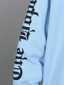SHEIN 青少年男孩字母圖案運動衫，活力街頭風，大號字母印花，寬鬆版型，柔軟材質，適合秋冬 - 藍色 - 查看 3