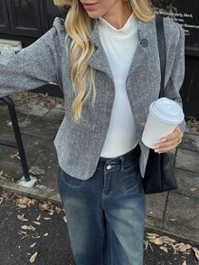 Elyressa 淑女编织优雅时尚的秋季通勤夹克 - 深灰色 - 查看 6