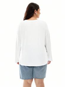 SHEIN EZwear 大码白色圆领长袖宽松休闲 T 恤