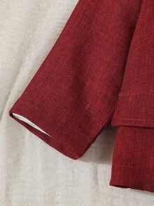 SHEIN 4件套男宝宝返校绅士套装，包括带蝴蝶结的长袖衬衫、马甲、长袖西装外套和裤子，适合生日、婚礼、洗礼和一周岁生日派对，儿童比赛表演婚礼正式礼服。 - 紅色 - 查看 7