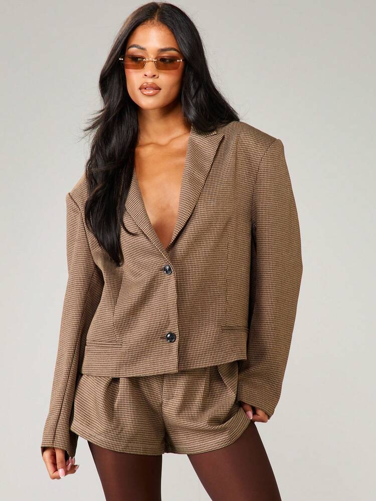 MISSGUIDED ツイード ハイウエスト プリーツ ワイドレッグ ミニショーツ 冬 秋 ビジネス プロフェッショナル オフィスウェア