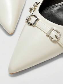 CUCCOO BIZCHIC Women's Fashion Pointed Toe Slingback Flats, Comfortable Commuting & Daily Wear White Backless Loafers