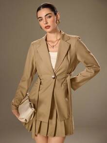 Modelyn Autumn/Winter Fashionable Waist-Cinched Elegant High-End Blazer - Brown - View 7