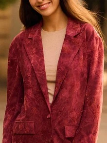 lacRébo Blazer holgado y texturizado de color borgoña con flores, con bolsillos delanteros, para mujer en otoño e invierno - Rojo - Ver 8