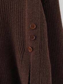 Linhara Plus Size Women's Distinctive Split Sweater And Wide Leg Pants Set, Versatile And Stylish, Autumn/Winter - Brown - View 5