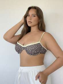 Nezia Cruz Contrast Frill Trim Dainty Polka Dot Micro Cup Bikini Top Sexy Fun Spring Summer Beach Gorgeous Graphic - Multicolor - View 3