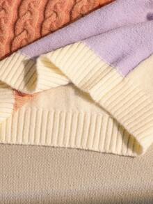 SHEIN Tween Mädchen Pullover mit strukturiertem Blumen-Patchwork, Herbst/Winter warmer lässiger dicker Farbblock Strickpullover mit hohem Kragen, retro elegantes Design - Verschiedenfarbig - Übersicht 8