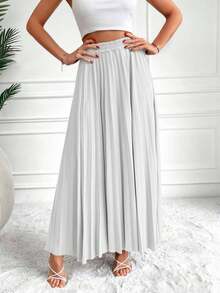 EURMUSE High Waist Pleated Maxi Skirt - Beige - View 5