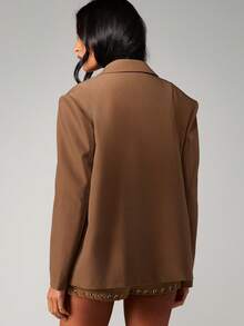 MISSGUIDED Classic Boxy Blazer Double Button Closure Lapel Collar Professional Office Wear Structured Shoulders Hip Length Modern Statement Piece Tailored - Brown - View 2