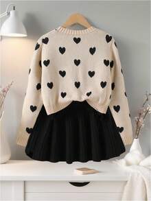 Sparklyn Mädchen Herbst/Winter Mode Herz & Schleife Strickpullover Jacke + schwarzer Minirock 2 Stücke Set kleine Tween Mädchen Strickjacken Tween Mädchen Kleid mit Strickjacke Pullover Kinder Pullover für Tween Mädchen Knopf Tween Mädchen Kleidung Herbst und Winter Kleidung Tween Mädchen Kleid Winter Tween Mädchen Kleidung Herbst und Winter Tween Mädchen Frühling und Herbst Anzug Tween Mädchen Herbst und Winter Kleidung Tween Mädchen Pullover Sets Tween Mädchen Strick Set Tween Mädchen Tween passendes Set Strick Tween Mädchen Frühling und Herbst Anzug Outfit Set Kinder Kinder Kleidung Sets Tween Mädchen Coord Sets Teenager Röcke Sets Demin Tween Mädchen Kleidung Rock Set Rock Set für Kinder elegante Set für Tween Mädchen Rock Tween Mädchen Pullover Rock Set