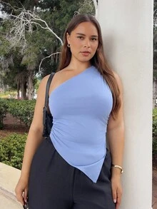 Nezia Cruz Slate Blue Women Asymmetric Hem Asymmetrical Neck Top, Suitable For Summer Vacation Suitable For Going Out - Multicolor - View 3