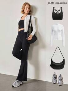 GLOWMODE 31 英寸 FeatherFit™ 可调节抽绳腰部喇叭紧身裤 低冲击瑜伽日常 - 黑色 - 查看 7