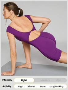 GLOWMODE 6" FeatherFit™ Square Neck Knotted Romper Bodysuit Light Support Yoga Pilates Studio Gym Daily - Purple - View 5