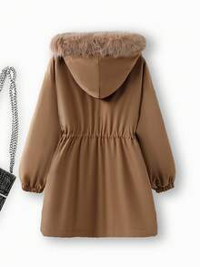 SHEIN Clasi Parka à capuche doublée de fourrure de lapin, style décontracté, grande taille