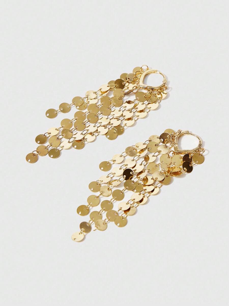 SHEIN BAE 1 par Enkelt fashionabla All-Match Utsökt Vintage Lång Tofs Hjärta Dingle Örhängen Valentines - Guld - Visa 1