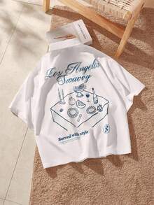 Manfinity VCAY Camiseta de Manga Curta Los Angeles Swaggy - Camiseta Casual Estampada Masculina, Aparência Fashionável e Confortável de Usar