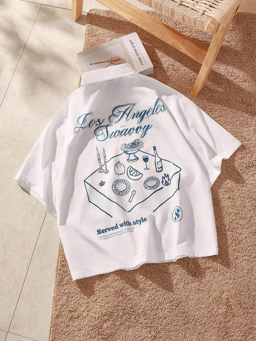 Manfinity VCAY Camiseta de Manga Curta Los Angeles Swaggy - Camiseta Casual Estampada Masculina, Aparência Fashionável e Confortável de Usar