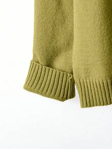 EMERY ROSE Plus Size Women Casual Everyday Commute Simple Solid Color Raglan Sleeve Button Front Cardigan, Autumn/Winter - Mustard Yellow - View 4