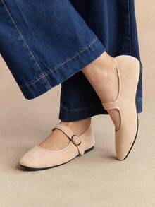 Rosivie Retro Buckle Decor Flat Shoes, Versatile & Elegant, Suitable For Spring/Summer, Grey - Apricot - View 10