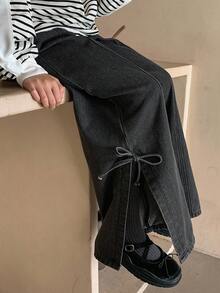 DAZY Girls' Bow Decor Denim Jeans - Black - View 6