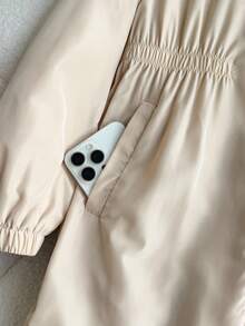 SHEIN Tween Girls Casual Hooded Windbreaker Jacket, Thermal Lined Mid-Length Outerwear, Fall/Winter - Apricot - View 6