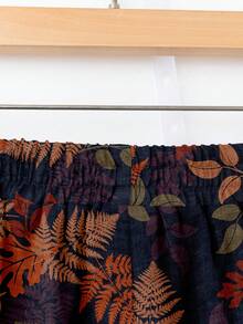 Rusticease 女士弹力腰阔腿休闲树叶印花裤，秋冬季，休闲款 - 白色 - 查看 6