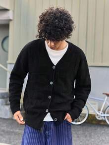 Open Phase STONE DISTRICT BAI YUE Senior Sense Of Light Mature Casual V-Neck Knitted Cardigan, Fall And Winter Men's Sweater Jacket, Plaid Pattern, Simple Commuting, Versatile Charm, Homecoming - Black - View 5