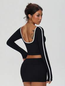 Dewbera Áo thun thể thao tập yoga co giãn cao không đường may - màu đen - Xem 5