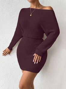 Rafferiza Autumn/Winter New Solid Color Cinched Waist Bodycon Knit Dress - Purple - View 4