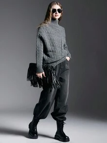 MYSTAURA Women's Casual Solid Color Stand Collar Sweater, Autumn/Winter