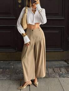 Siren Gaze Elegant Luxury Women's Autumn Fall Clothes For Women Winter Clothes 2025 New High Waist Pleated Wide Leg Pants, Old Money Style Khaki Beige Trousers, Casual Elegant Work Office Business Casual Daily Outing Party Wedding Guest Must - Have Fashion Staple Brown - Khaki - View 3