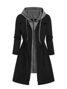 EMERY ROSE Women's Loose Minimalist Contrast Color Cinched Waist Casual Jacket Fall Winter Cloth For Women Autumn - Black - View 1