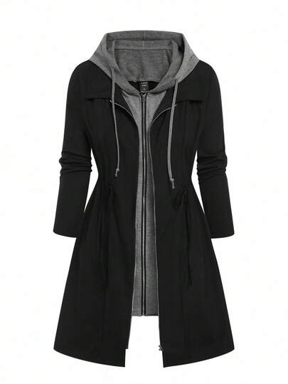 EMERY ROSE Women's Loose Minimalist Contrast Color Cinched Waist Casual Jacket Fall Winter Cloth For Women Autumn