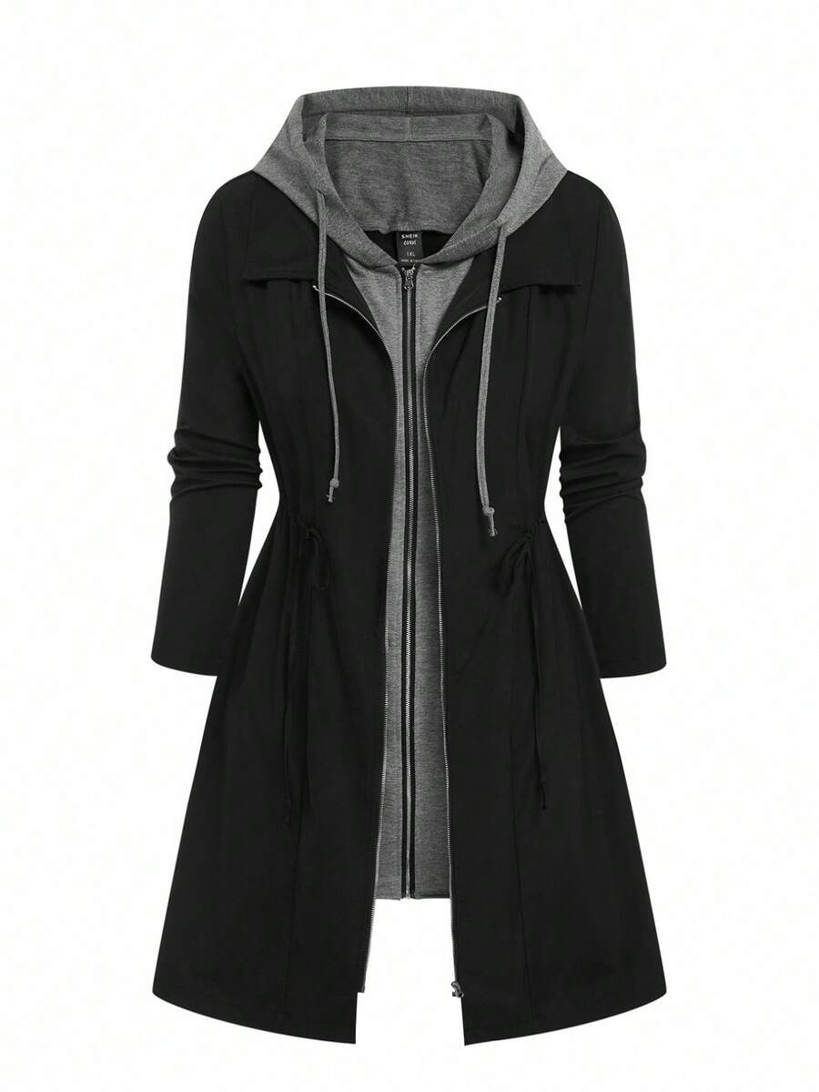 EMERY ROSE Women's Loose Minimalist Contrast Color Cinched Waist Casual Jacket Fall Winter Cloth For Women Autumn - Black - View 1