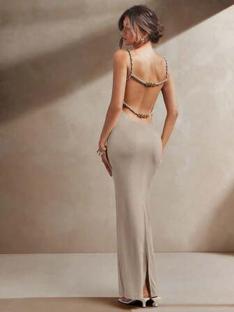 L'Amorae 女士 OLD MONEY 绳饰露背长款淡色夏季连衣裙