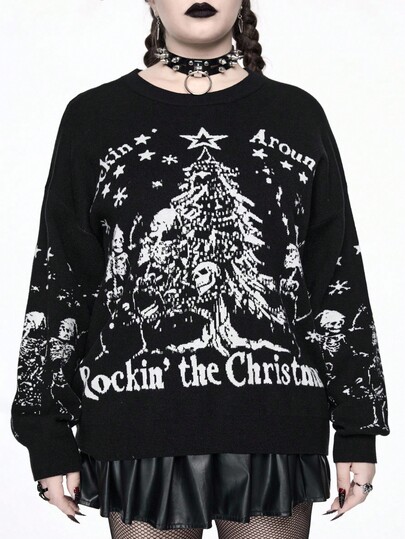 Goth Suéter de Navidad con estilo gótico tallas grandes