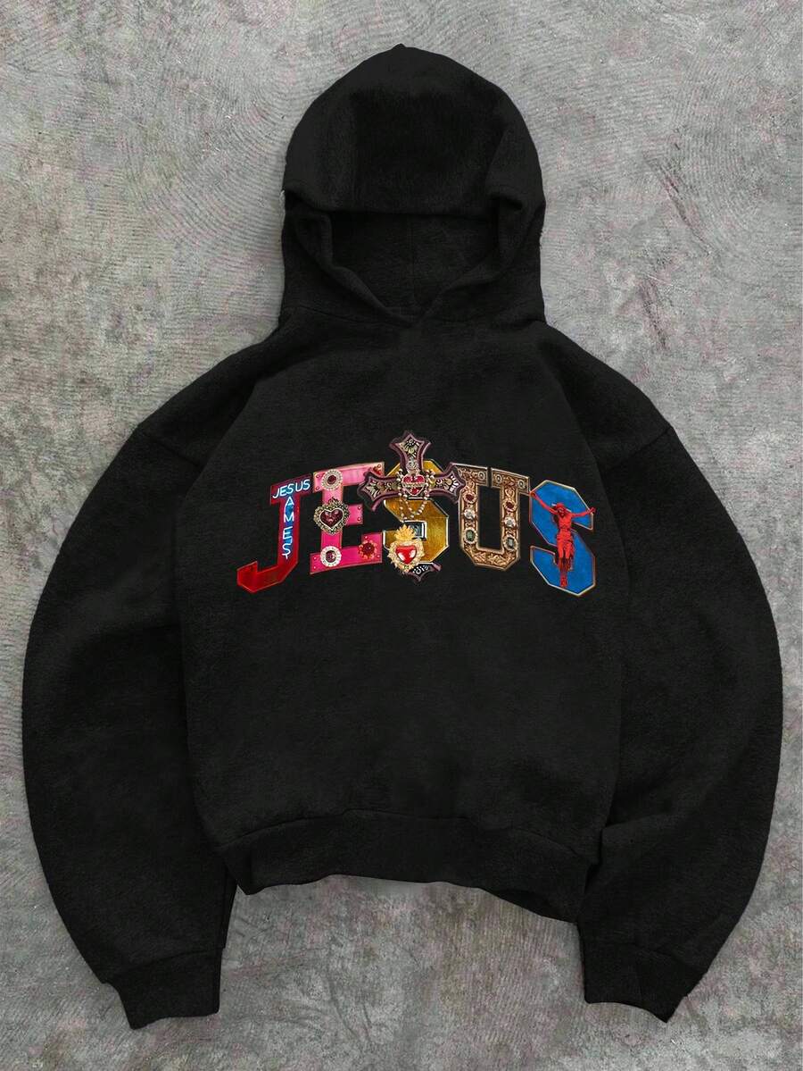 Glimmora Women's Letter Print Casual Versatile Long Sleeve Sweatshirt - Black - View 1