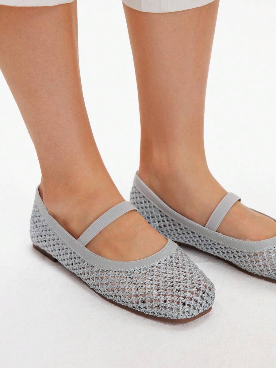 Styleloop Women's Flat Silver Elastic Woven Breathable Comfortable Slip-On Flats, Suitable For Vacation, Bohemian Style - Silver - View 1