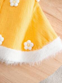 Casaco de Tricô Poncho Floral Amarelo Fofo e Casual para Meninas, Macio e Confortável, Adequado para Uso Diário, Outdoor, Viagem, Férias, Casa, Creche, Outono/Inverno, Natal, Volta às Aulas, Festa, Versátil Suéter de Inverno Natal Halloween Outono Inverno Casacos Suéteres - Amarelo - Visão 12
