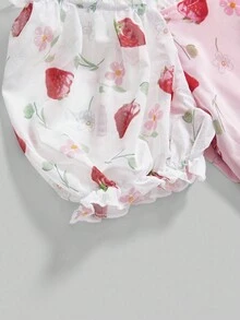 ROMWE Kawaii 女士可爱泡泡袖娃娃风草莓满版印花上衣 - 彩色 - 查看 2