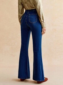 Écloséra 高腰牛仔喇叭褲 - 深色水洗藍 - 查看 2