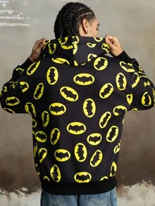 BATMAN X SHEIN 男式全印花长袖连帽卫衣